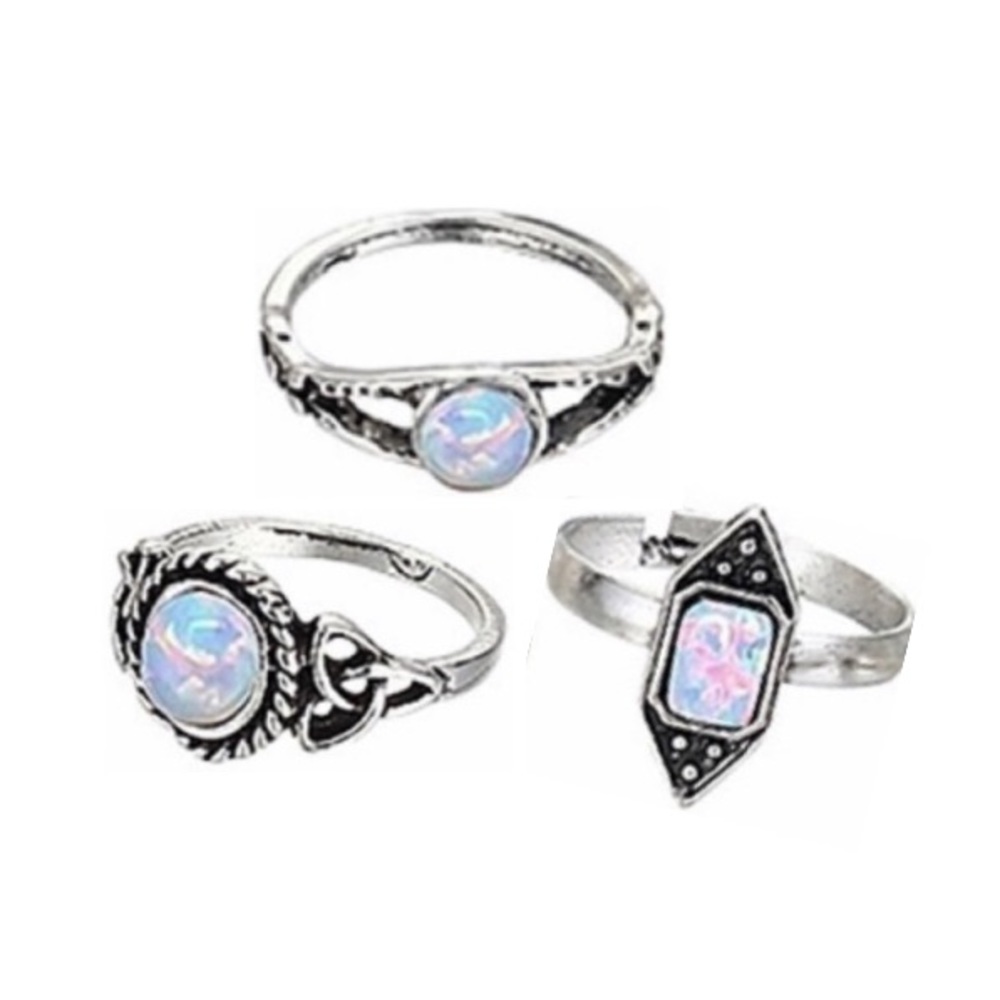 IRIDESCENT OPAL RING SET - LOT OF 3